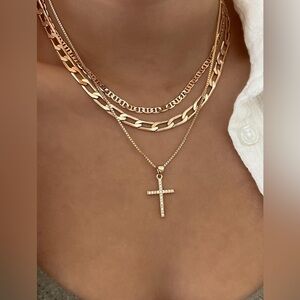 Gold Tone Layered Cross Necklace